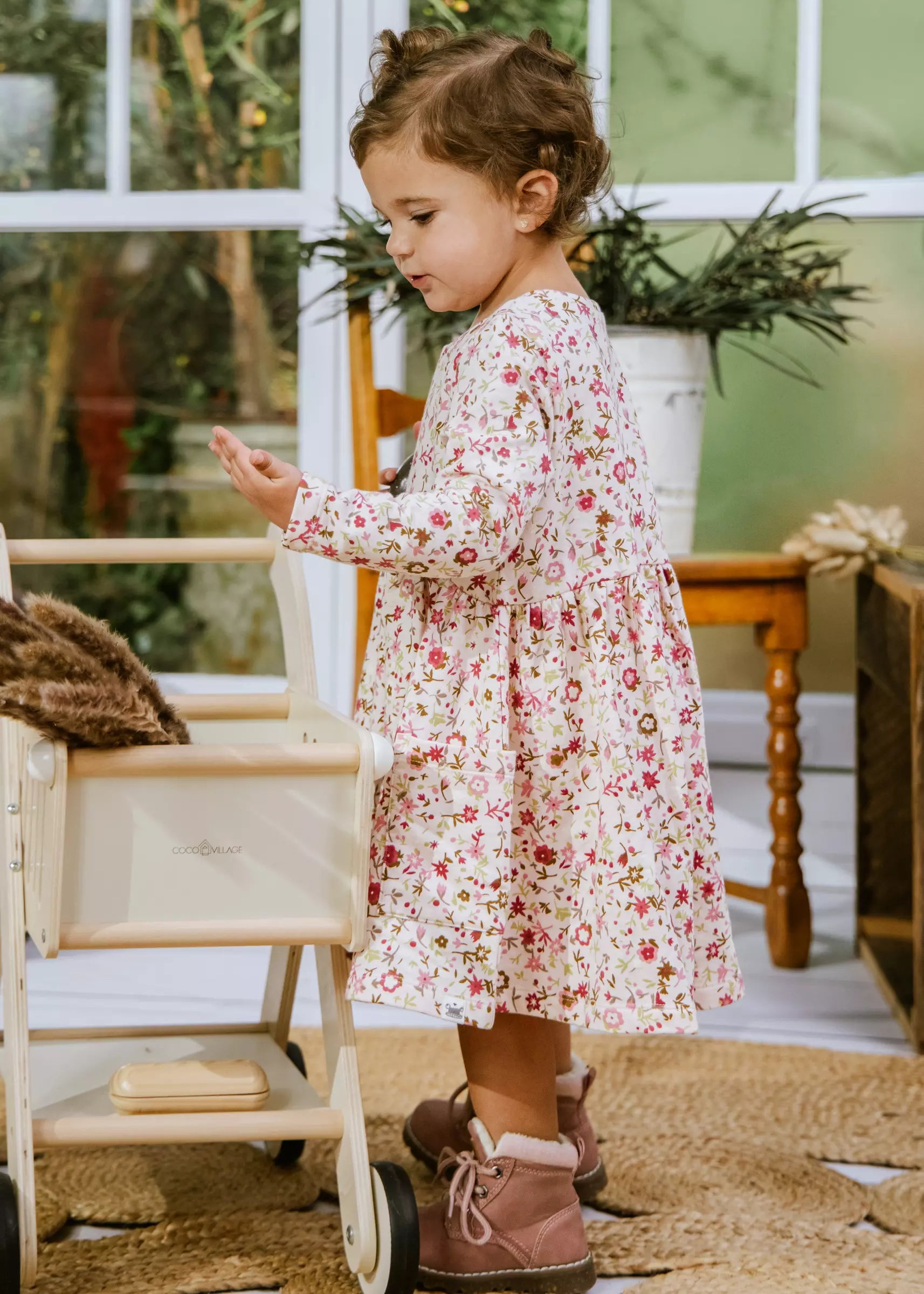 Image of Fleece Swing Dress Lt Pink AOP 9-12m