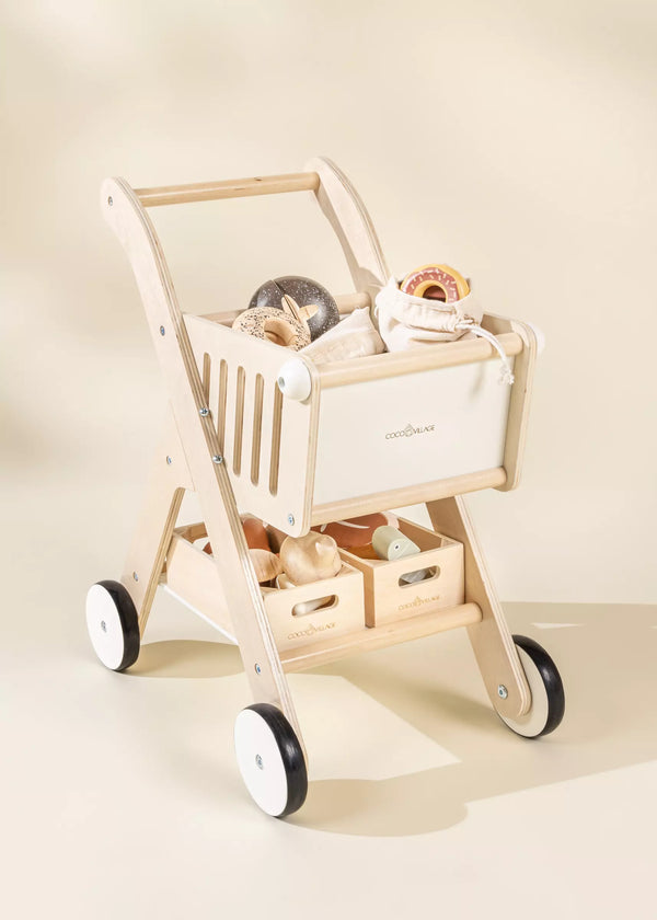 Pretend Play - Shopping Cart - Natural and White - Immitation - Groceries - Toddler Play - Coco Village