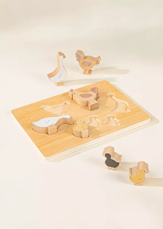 Ensemble de 5 animaux de bassecour sur plaque en bois