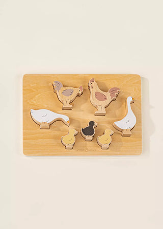 Ensemble de 5 animaux de bassecour sur plaque en bois