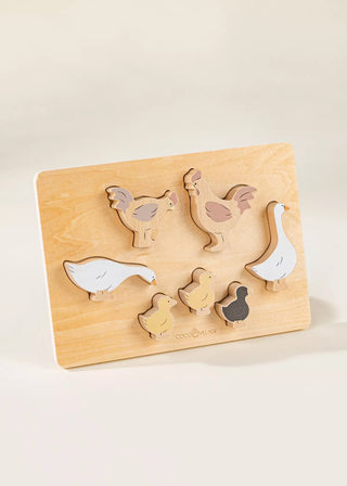 Ensemble de 5 animaux de bassecour sur plaque en bois