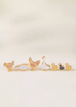 Ensemble de 5 animaux de bassecour sur plaque en bois