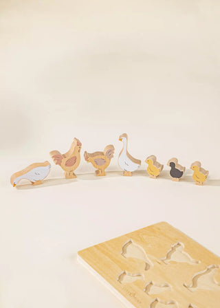 Ensemble de 5 animaux de bassecour sur plaque en bois