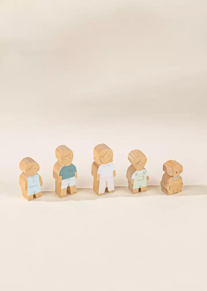 Image of Set of 5 Family Wooden Doll House Characters
