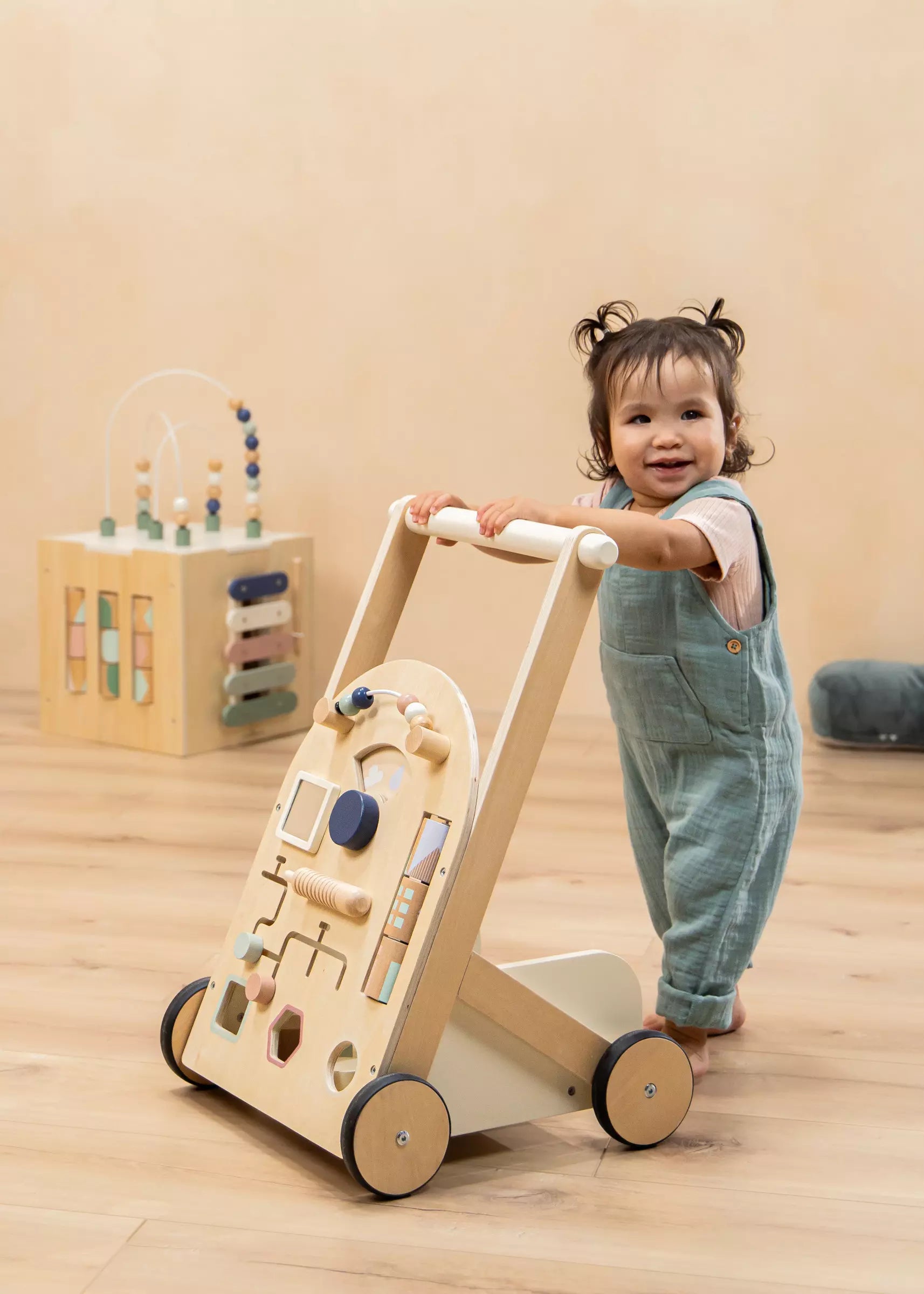 Wooden activity top baby walker