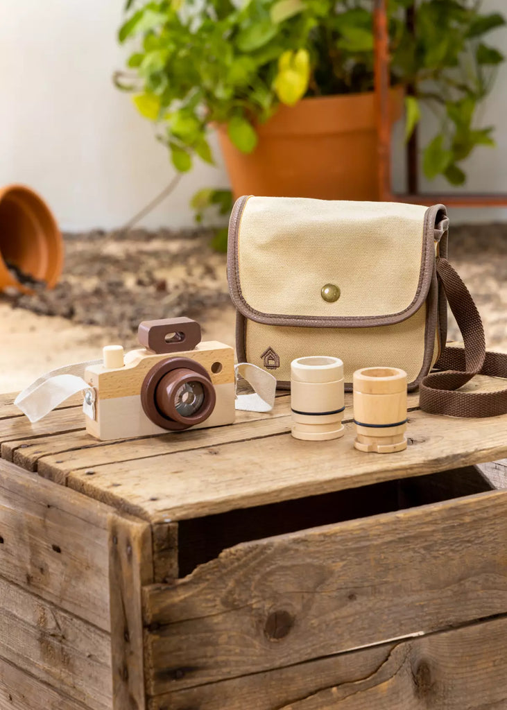 Wooden Camera with Bag - Pretend Play - Coco Village