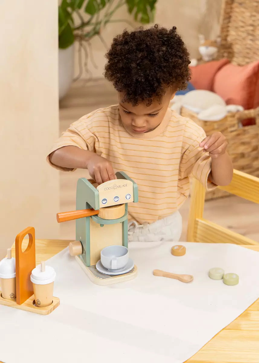 Q123648 Machine à café jouet Cafetière jouet en bois Mini Silmulation faire  semblant de cafetière jouet Playset pour enfants