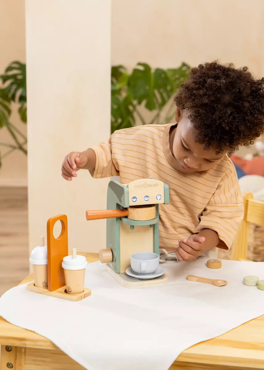 Q123648 Machine à café jouet Cafetière jouet en bois Mini Silmulation faire  semblant de cafetière jouet Playset pour enfants