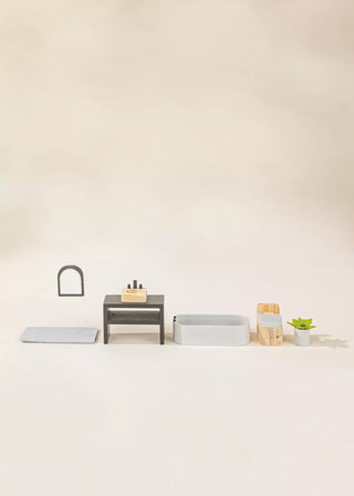 Meubles et accessoires de salle de bain pour maison de poupée (6 pièces)