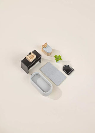 Meubles et accessoires de salle de bain pour maison de poupée (6 pièces)