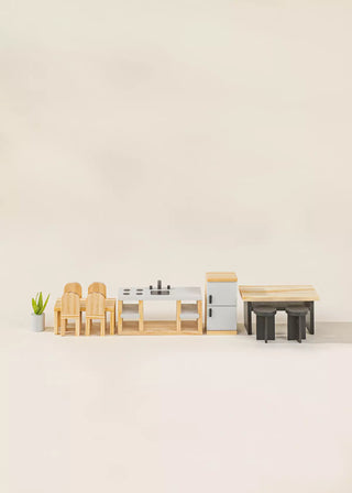 Meubles et accessoires de cuisine pour maison de poupée (11 pièces)