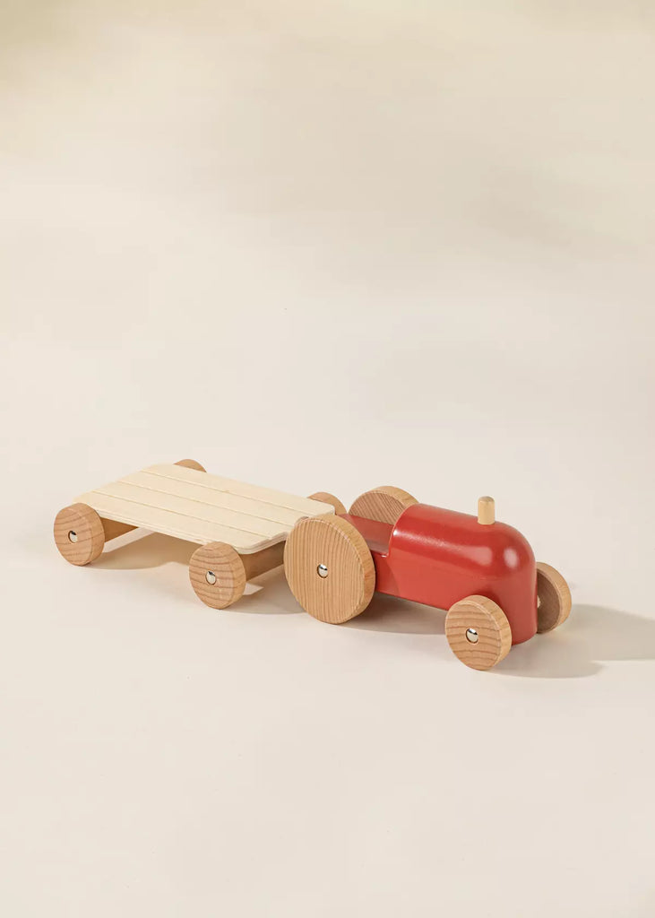 Wooden Farm Tractor - Characters and Playset - Red Color - Coco Village