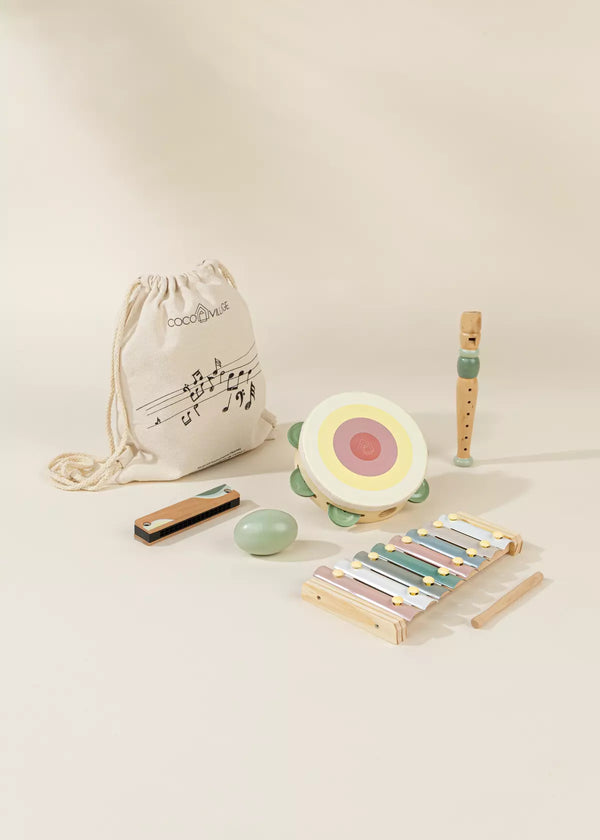 Wooden Musical Instruments Set - Flute - Xylophone - Tambourine - Harmonica - Percussions - Coco Village